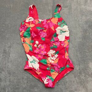 Lands End Womens Plus Size 22W 2X Red Floral 1 Piece Swimsuit
